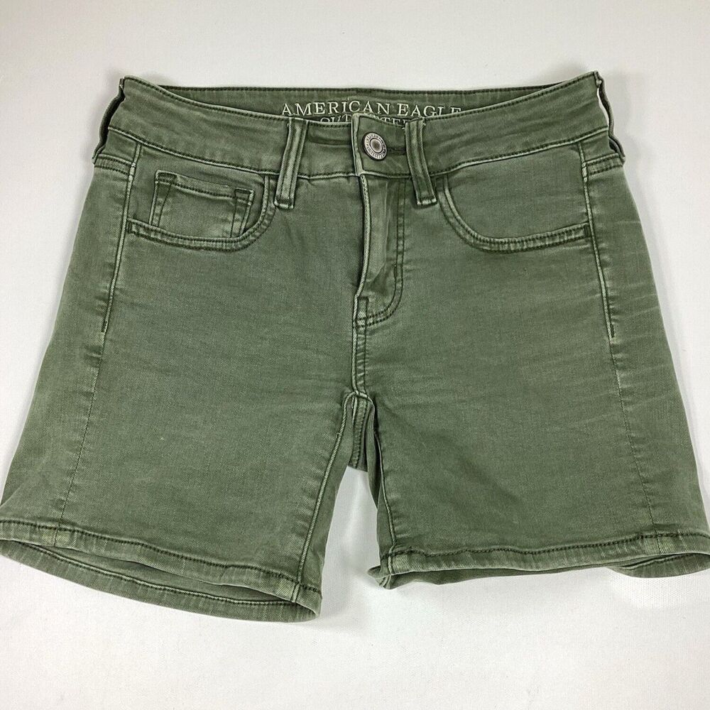 American Eagle Green Denim Shorts Womens Size 00 Super Stretch